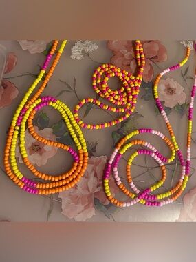 36 inch  3pcs Neon Beaded Waist Bead Set - Pink, Yellow, Orange